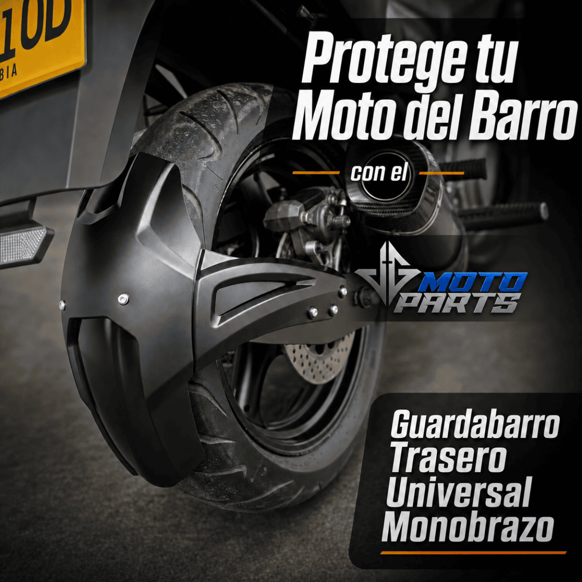 Guardabarro Trasero Universal Monobrazo instalado