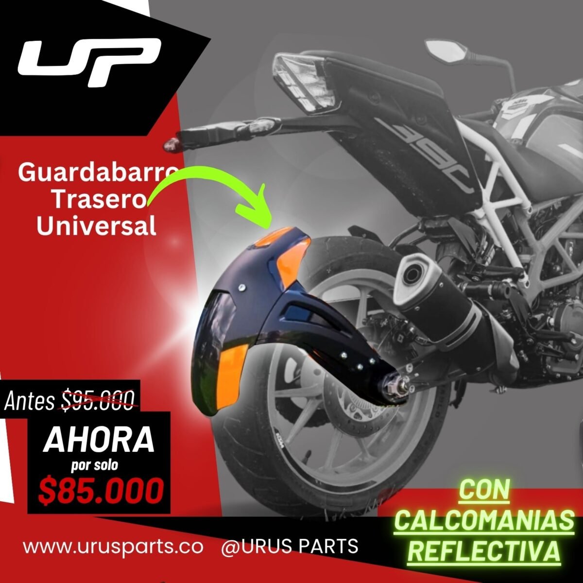 Guardabarro Trasero Universal Monobrazo — imagen promocional