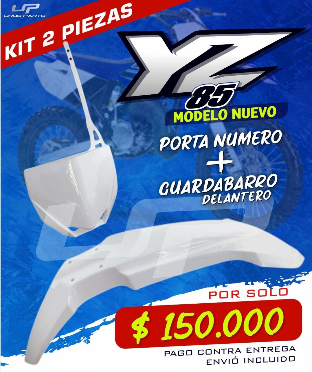 Combo Guardabarro Delantero Yamaha YZ 85 + Porta Numero Tabla modelo nuevo - Imagen 3