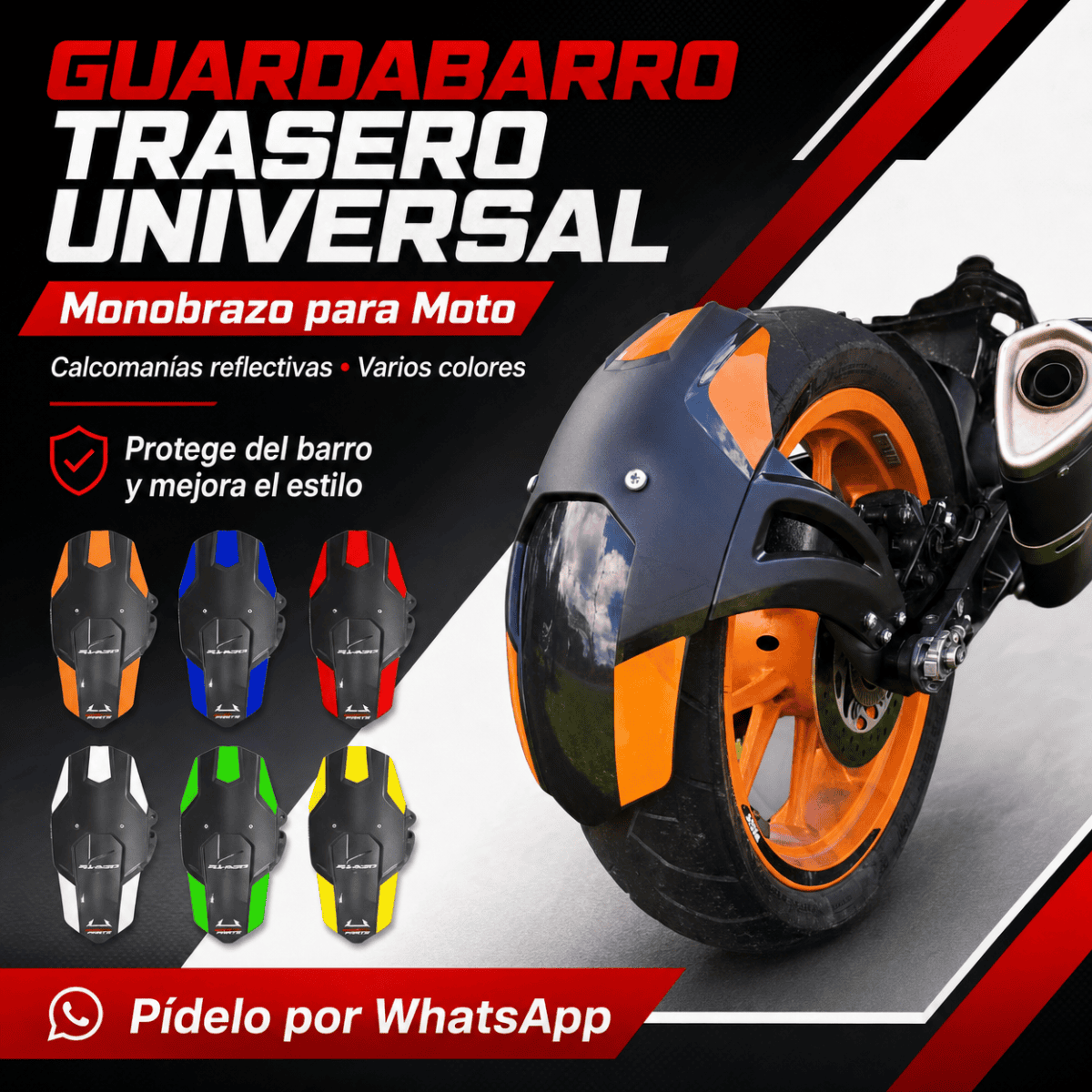 Guardabarro Trasero Universal Monobrazo — diseños de calcomanías