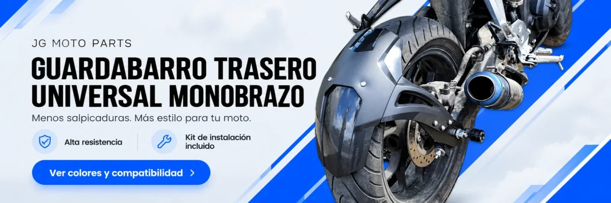 Guardabarro trasero universal monobrazo instalado en una moto Yamaha. Alta resistencia y kit de instalación incluido.